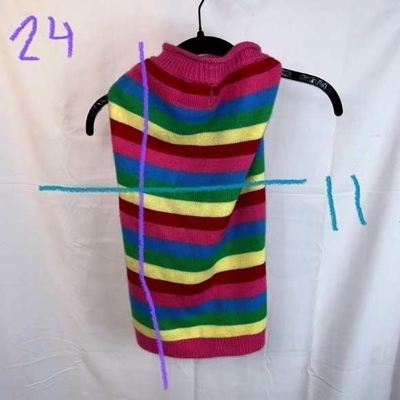 The Worthy Dog Sweater Striped Rainbow Roll Neck Pullover Sweater Double Knit - Picture 6 of 9